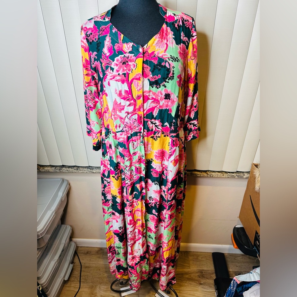 Diane Von Furstenberg Pink Yellow Floral Long Sleeve Maxi Dress Size Medium